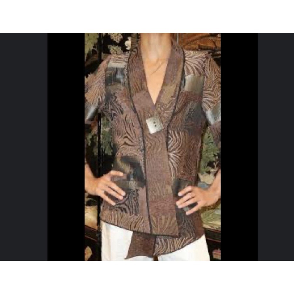 IC Connie K  Brown Patchwork Asymmetrical Jacket Size M Lagenlook Party Cocktail
